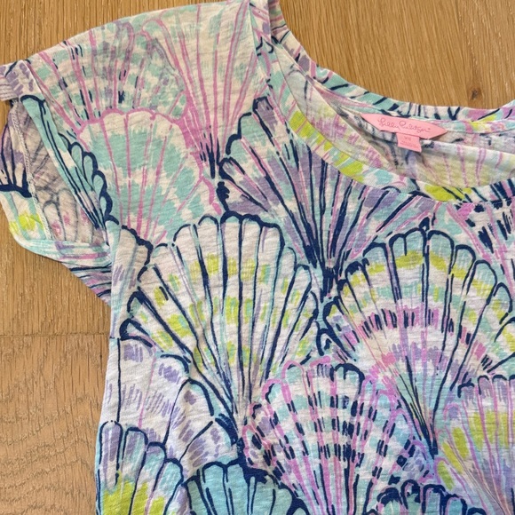 Lilly Pulitzer Women’s Multicolor Seashell Print Linen Short Sleeve Tee size xs - Picture 5 of 8